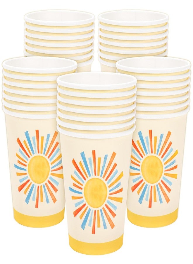 Whaline 100 Pcs Boho Sun Paper Cups Watercolor Blue Yellow Sunshine Disposable Cups for Hot Cold Drinks Birthday Baby Shower Here Comes the Son Party Table Supplies, 9oz - Image 1
